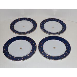 Sakura Galaxy Four 8 Inch Salad/Dessert/Buffet Plates Blue with Gold Stars